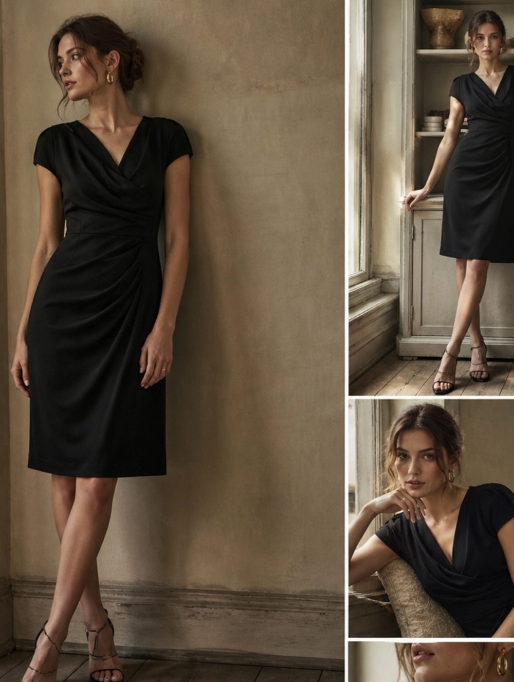 Long Tall Sally LTS Black Bodycon Sheath Ruching Drape Midi Dress